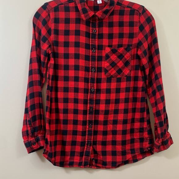 Gap Kids Checker Plaid Red/Black Long Sleeve Flannel Button Down Shirt - Picture 1 of 5